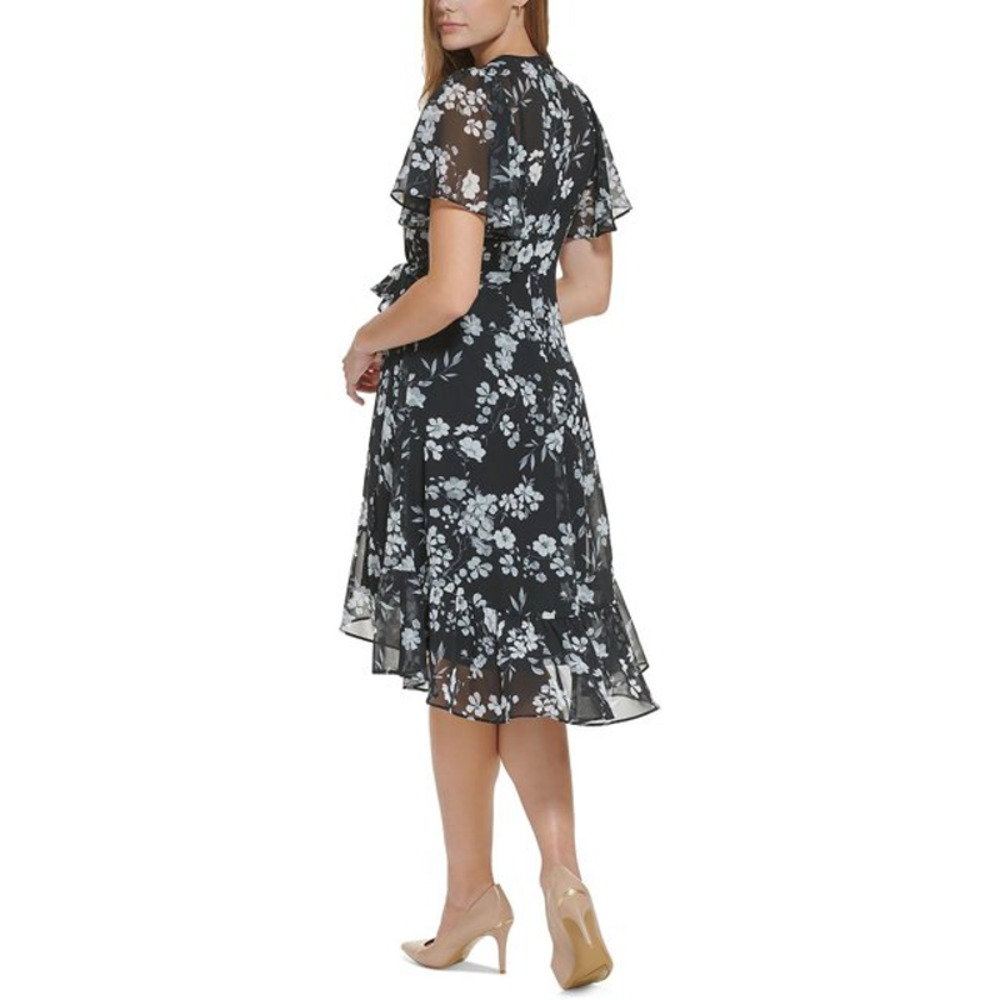 Calvin Klein Womens Chiffon Floral Print Fit & Flare Dress | Blk | 10 - Picture 2 of 2